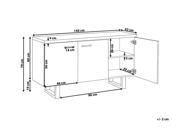 Senkki tumma puu MDF-levy metallijalat 140 x 42 x 79 cm hyllyillä kolmiovinen moderni tyyli