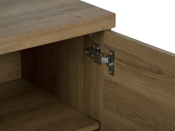 Senkki tumma puu MDF-levy metallijalat 140 x 42 x 79 cm hyllyillä kolmiovinen moderni tyyli