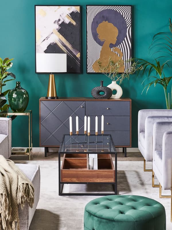 Sidobord Mörk trä med Grå 118 x 40 cm 3 Lådor 1 Byrå Modern Glam