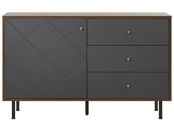 Sidobord Mörk trä med Grå 118 x 40 cm 3 Lådor 1 Byrå Modern Glam