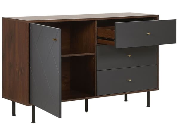Sidobord Mörk trä med Grå 118 x 40 cm 3 Lådor 1 Byrå Modern Glam