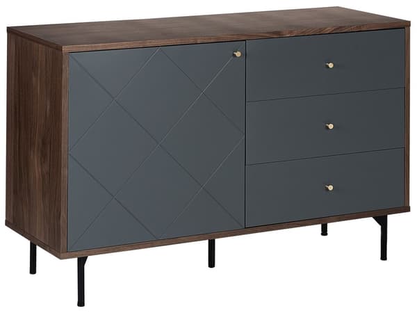 Sidobord Mörk trä med Grå 118 x 40 cm 3 Lådor 1 Byrå Modern Glam