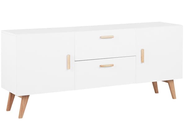 Skænk med 2 Hvide Skuffer 2 Skabe Ege Ben Moderne Skandinavisk Design
