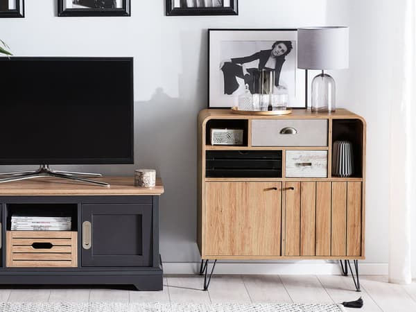 Skænk Lyst Træ 80 x 40 x 87 cm 2 Lågers Skab med 3 Skuffer Retro Stil