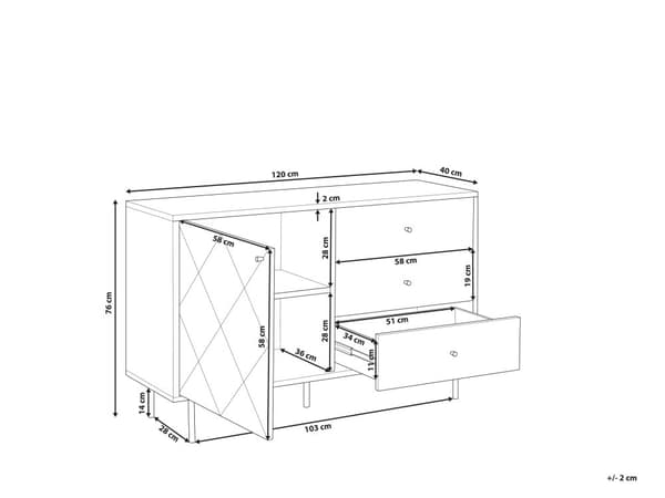 Senkki vaalea puu valkoinen MDF-levy metalli 120 x 39 x 77 cm laatikoilla kaapilla hyllyllä moderni tyyli