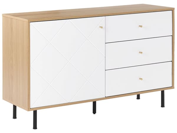 Senkki vaalea puu valkoinen MDF-levy metalli 120 x 39 x 77 cm laatikoilla kaapilla hyllyllä moderni tyyli