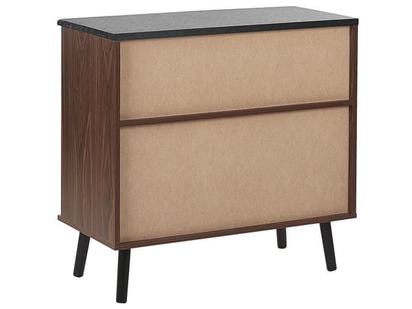Kommode Mørkt Træ med Sorte Træben 80 x 40 x 80 cm Dekorativ Skænk med Lamel Skydedøre Hylder Opbevaring Rustik Skab Tilbehør Retro