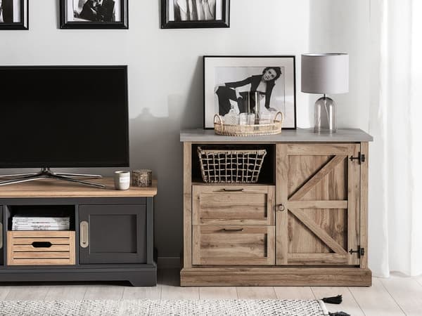 Skænk Lysebrun 100 x 40 x 79 cm 1 Lågeskab med 2 Skuffer