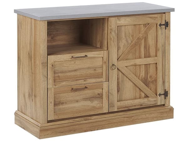 Sidobord Ljus Träfinish 100 x 40 x 79 cm 1 Dörr Byrå med 2 Lådor