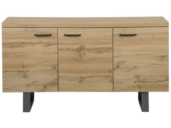 Senkki vaalea puu MDF-levy metallijalat 140 x 42 x 79 cm hyllyillä kolmiovinen moderni tyyli