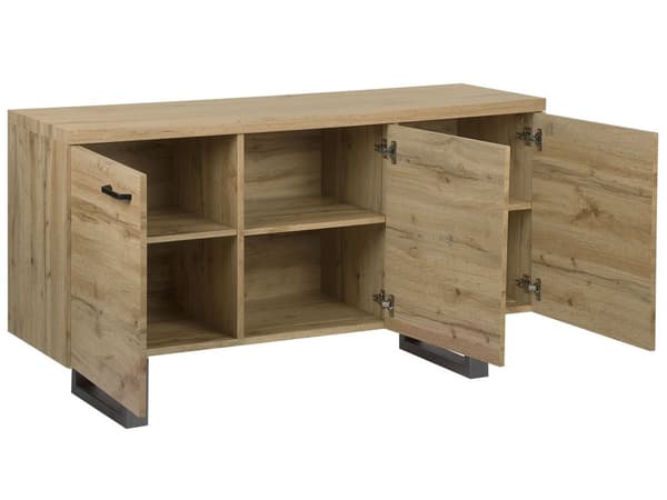 Senkki vaalea puu MDF-levy metallijalat 140 x 42 x 79 cm hyllyillä kolmiovinen moderni tyyli