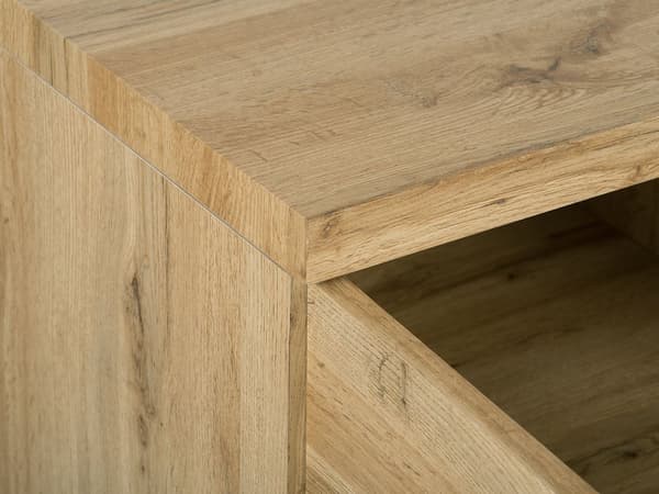 Senkki vaalea puu MDF-levy metallijalat 140 x 42 x 79 cm hyllyillä kolmiovinen moderni tyyli