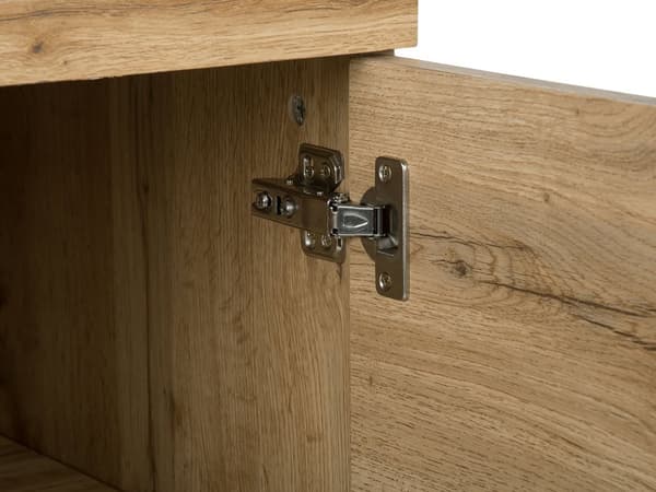 Senkki vaalea puu MDF-levy metallijalat 140 x 42 x 79 cm hyllyillä kolmiovinen moderni tyyli