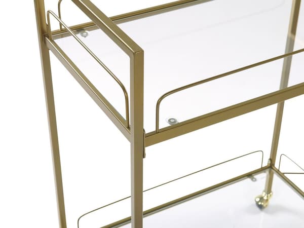 Serveringsvagn Guld Metallben Härdat Glasskiva Köksvagn med Hjul Glam