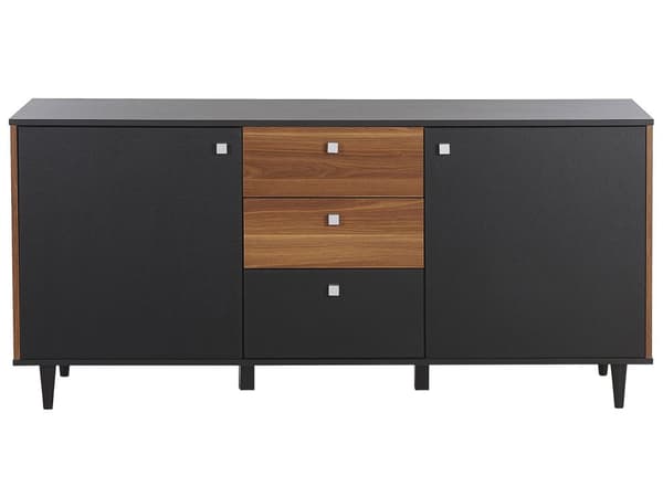 Sidobord Svart med Mörk trä Spånskiva Byrå 3 Lådor 2 Dörrar Vardagsrum Förvaringsmöbler