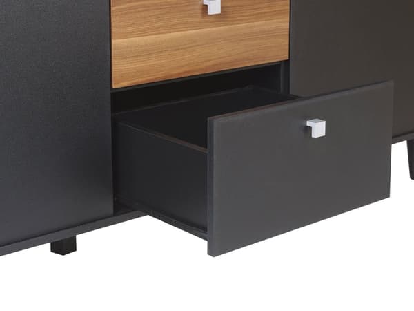 Sidobord Svart med Mörk trä Spånskiva Byrå 3 Lådor 2 Dörrar Vardagsrum Förvaringsmöbler