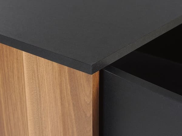 Sidobord Svart med Mörk trä Spånskiva Byrå 3 Lådor 2 Dörrar Vardagsrum Förvaringsmöbler
