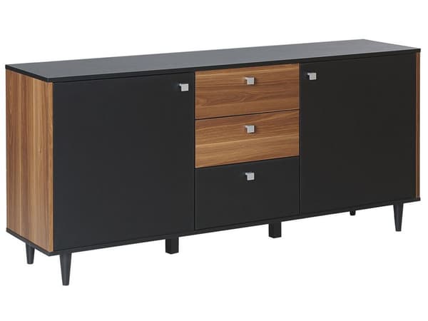 Sidobord Svart med Mörk trä Spånskiva Byrå 3 Lådor 2 Dörrar Vardagsrum Förvaringsmöbler