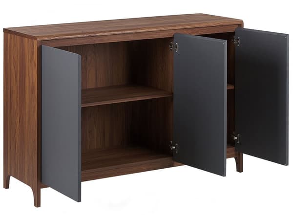 Sidobord Mörk trä med Grå Konstruerat Trä 3-Dörr Byrå Retro Modern