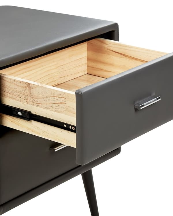 Nattduksbord Grå konstläderklädsel 2 lådor Nattduksbord Minimalistisk modern design Svarta ben
