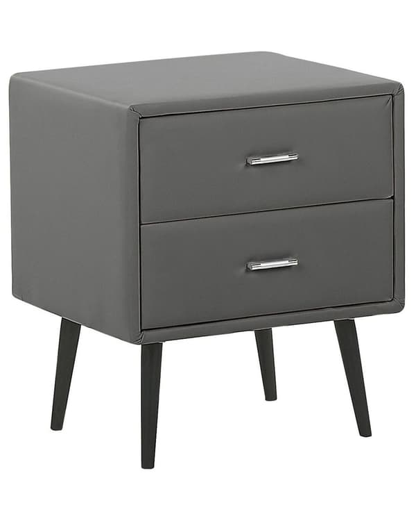 Nattduksbord Grå konstläderklädsel 2 lådor Nattduksbord Minimalistisk modern design Svarta ben