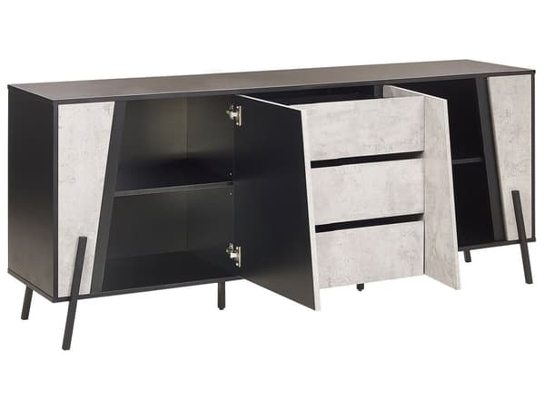 Sidobord Betong Effekt med Svart 2 Byrålådor 3 Lådor Metallben Industriell Design