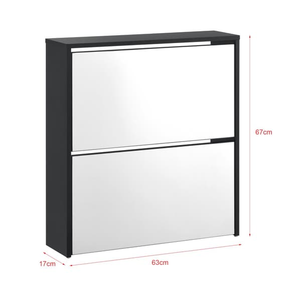 [en.casa] ® Skoskab Vogar-2 rum til 6 par sko-67x63x17cm-melaminovertrukket spånplade-sort