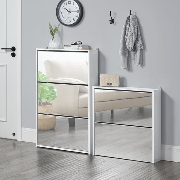 [en.casa] ® Skoskab Vogar-2 rum til 6 par sko-67x63x17cm-melaminbelagt spånplade-hvid