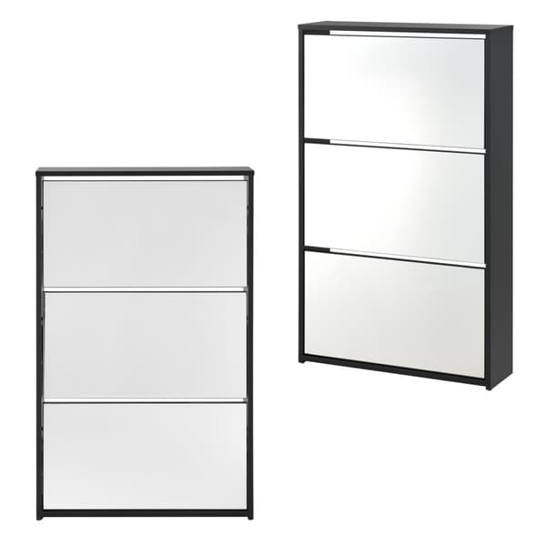 [en.casa] ® Skoskab Vogar-3 rum til 9 par sko-102,5x63x17 cm-melaminovertrukket spånplade-sort