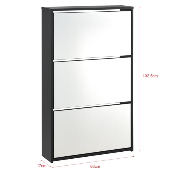 [en.casa] ® Skoskab Vogar-3 rum til 9 par sko-102,5x63x17 cm-melaminovertrukket spånplade-sort