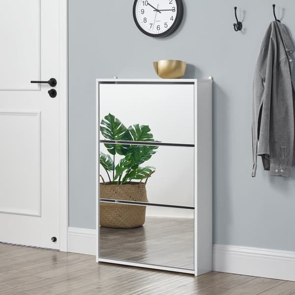 [en.casa] ® Skoskab Vogar-3 rum til 9 par sko-102,5x63x17cm-melaminovertrukket spånplade-hvid