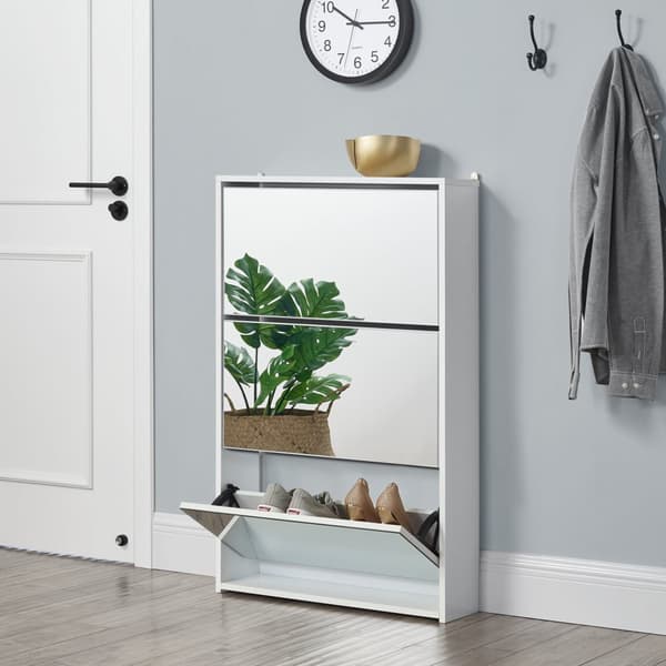 [en.casa]® Skoskåp Vogar-3 fack-plats för 9 par skor-102,5x63x17cm-melaminbelagd spånsiva-vit