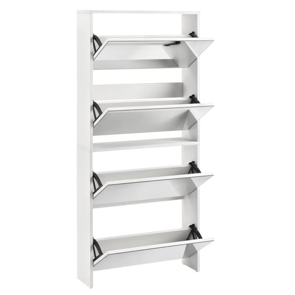 [en.casa]® Skoskåp Vogar-4 fack-plats för 12 par skor-134x63x17cm-melaminbelagd spånsiva-vit