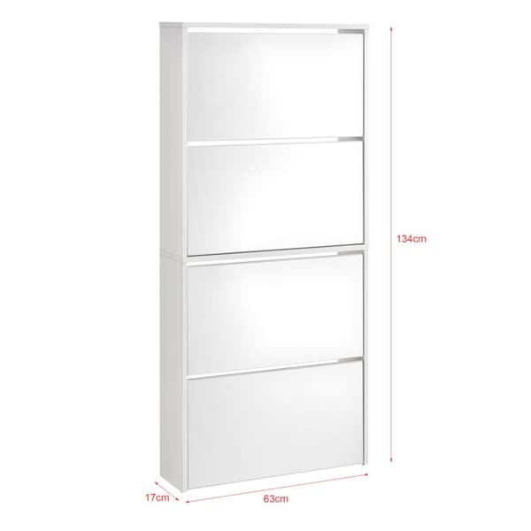 [en.casa]® Skoskåp Vogar-4 fack-plats för 12 par skor-134x63x17cm-melaminbelagd spånsiva-vit