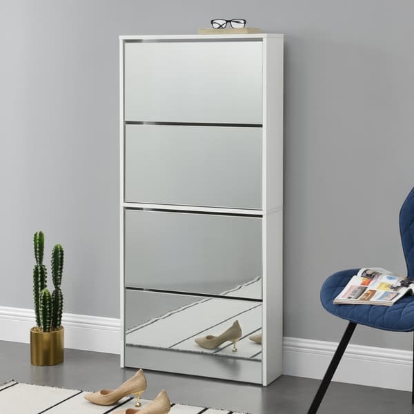 [en.casa]® Skoskåp Vogar-4 fack-plats för 12 par skor-134x63x17cm-melaminbelagd spånsiva-vit