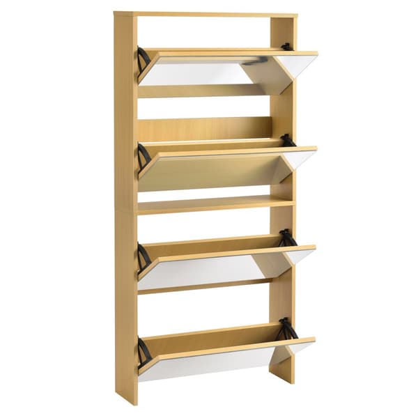 [en.casa] ® Skoskab Vogar-4 rum til 12 par sko-134x63x17 cm-melaminovertrukket spånplade-farve: bøg