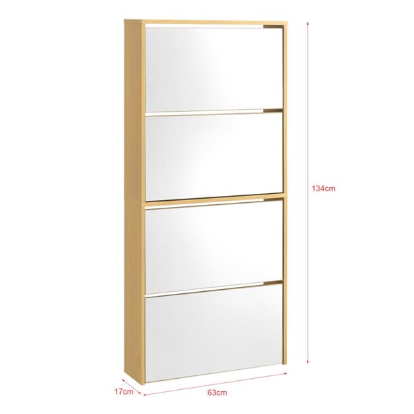 [en.casa] ® Skoskab Vogar-4 rum til 12 par sko-134x63x17 cm-melaminovertrukket spånplade-farve: bøg