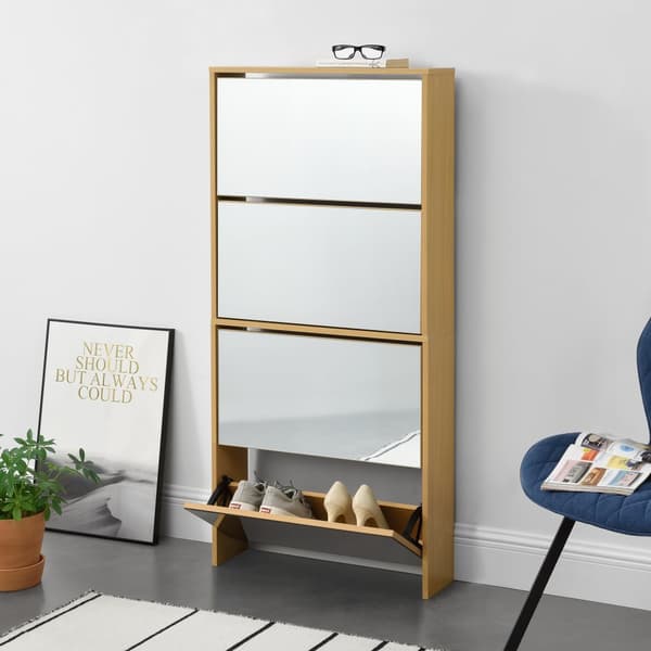 [en.casa]® Skoskåp Vogar-4 fack-plats för 12 par skor-134x63x17cm-melaminbelagd spånsiva-bokfärgad