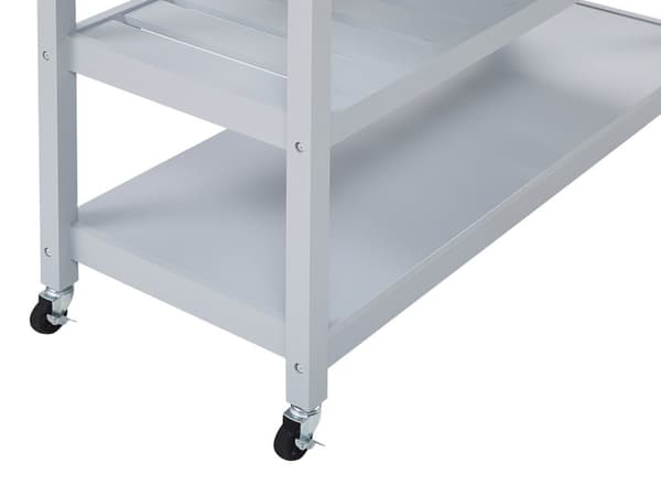 Köksvagn Grå Ljus Trätopp 2 Hyllor 2 Besticklådor Hjul Skandinavisk Modern