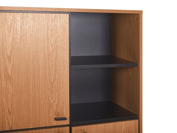 Sidobord Ljus trä med Svart Konstruerat trä med Ekfinish 3 Byrålådor 2 Hyllor Retro
