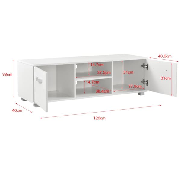 [en.casa]® TV-bänk Laugar med dörrar (högglans)-120x40x38cm-melaminbelagd spånskiva-vit