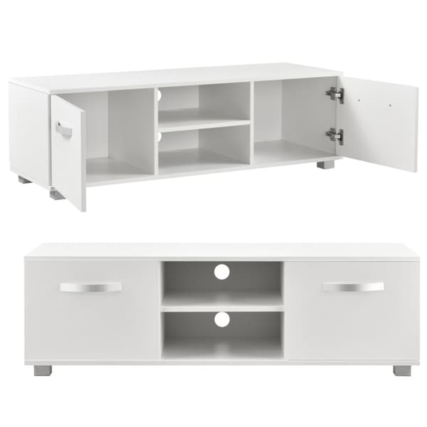 [en.casa]® TV-bänk Laugar med dörrar (högglans)-120x40x38cm-melaminbelagd spånskiva-vit