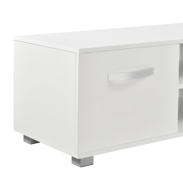 [en.casa]® TV-bänk Laugar med dörrar (högglans)-120x40x38cm-melaminbelagd spånskiva-vit