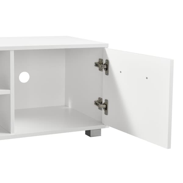 [en.casa]® TV-bänk Laugar med dörrar (högglans)-120x40x38cm-melaminbelagd spånskiva-vit