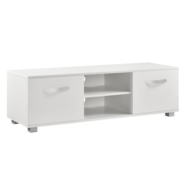 [en.casa]® TV-bänk Laugar med dörrar (högglans)-120x40x38cm-melaminbelagd spånskiva-vit