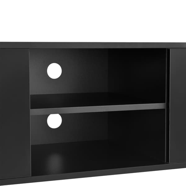 [en.casa]® TV-bänk Laugar med dörrar (högglans)-120x40x38cm-melaminbelagd spånskiva-svart