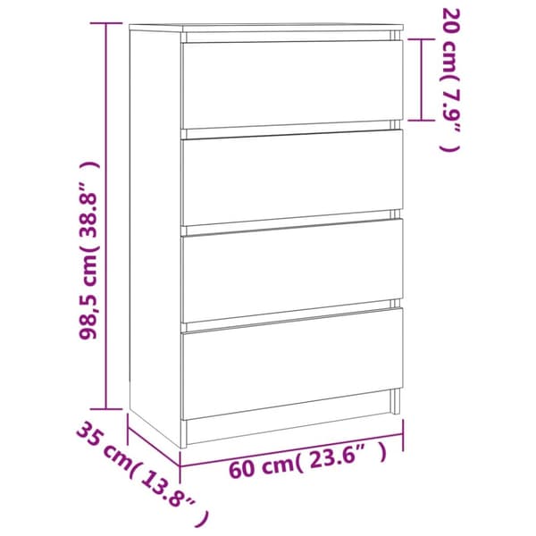 vidaXL Byrå betonggrå 60x35x98,5 cm konstruerat trä