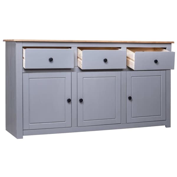 vidaXL skænk Panama-serien 135x40x80 cm massivt fyrretræ grå