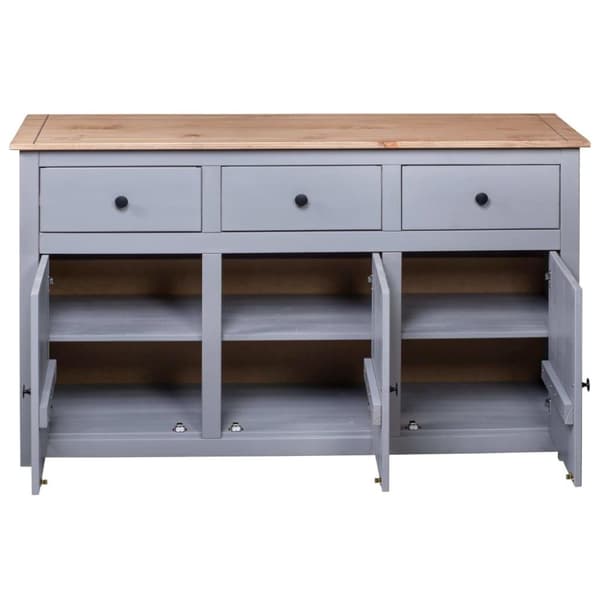 vidaXL skænk Panama-serien 135x40x80 cm massivt fyrretræ grå
