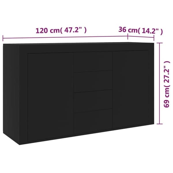 vidaXL skænk 120x36x69 cm spånplade sort
